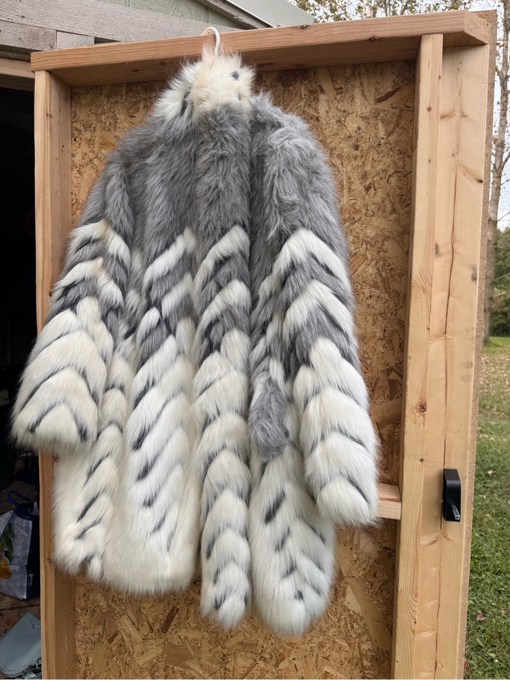 vintage faux fur chevron coat